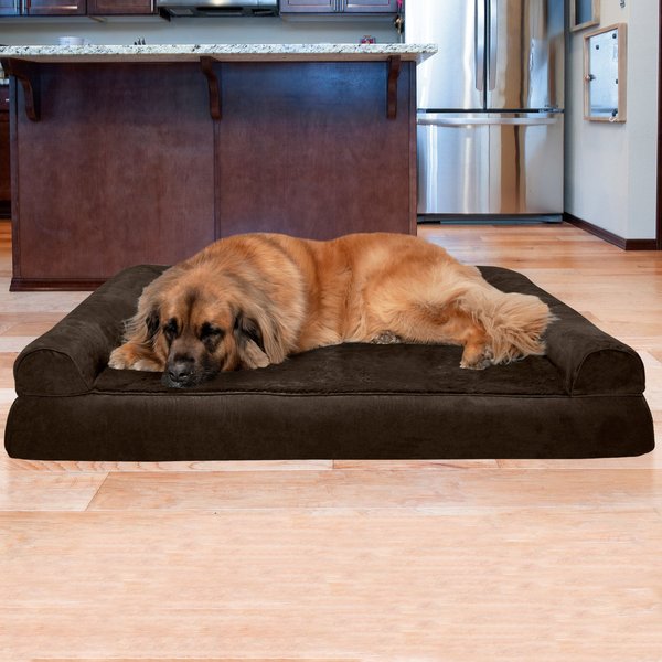 FurHaven Plush & Suede Convolute Orthopedic Bolster Cat & Dog Bed w/Removable Cover & Liner, Espresso, Jumbo Plus slide 1 of 9