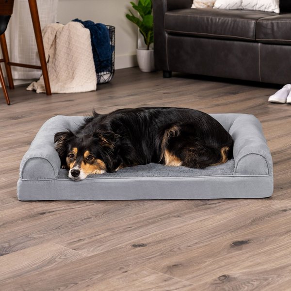 FurHaven Plush & Suede Convolute Orthopedic Bolster Cat & Dog Bed w/Removable Cover & Liner, Gray, Large slide 1 of 9