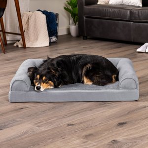 FurHaven Plush & Suede Convolute Orthopedic Bolster Cat & Dog Bed with Removable Cover & Liner, Gray, Large