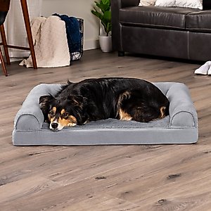 FurHaven Plush & Suede Convolute Orthopedic Bolster Cat & Dog Bed with Removable Cover & Liner, Gray, Large
