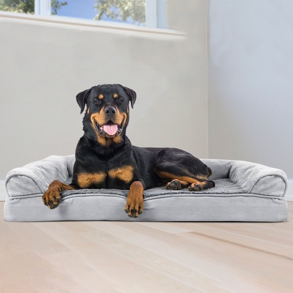 FurHaven Plush & Suede Convolute Orthopedic Bolster Cat & Dog Bed w/Removable Cover & Liner, Gray, Jumbo slide 1 of 9
