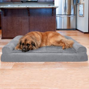 FurHaven Plush & Suede Convolute Orthopedic Bolster Cat & Dog Bed w/Removable Cover & Liner, Gray, Jumbo Plus