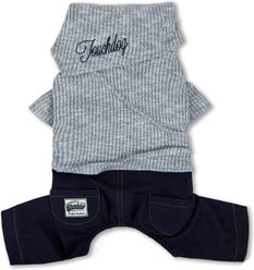 Touchdog Vogue Neck-Wrap Sweater & Denim Dog & Cat Pant Outfit, Grey, Large