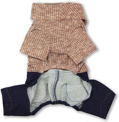 Touchdog Vogue Neck-Wrap Sweater & Denim Dog & Cat Pant Outfit, Peach, Small slide 2 of 2