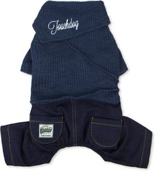 Touchdog Vogue Neck-Wrap Sweater & Denim Dog & Cat Pant Outfit, Navy, Large