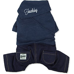 Touchdog Vogue Neck-Wrap Sweater & Denim Dog & Cat Pant Outfit, Navy, Large