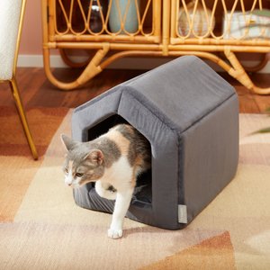 Frisco House Cave Cat & Dog Covered Bed, Gray