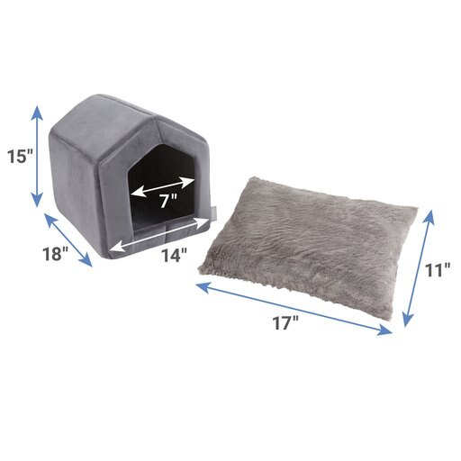 Frisco House Cave Cat Covered Bed, Gray 