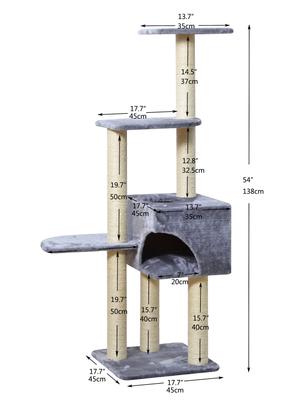 Show full view: Two By Two The Spruce 54.3-in Plush Cat Tree Playground & Condo, Grey slide 2 of 3