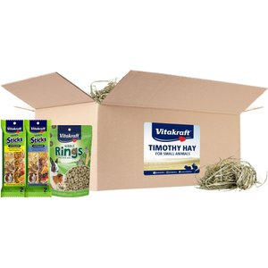 Vitakraft Small Animal Timothy Hay, Crunch Sticks & Nibble Rings Rabbit, Guinea Pig & Chinchilla Treats Bundle, 10-lb box