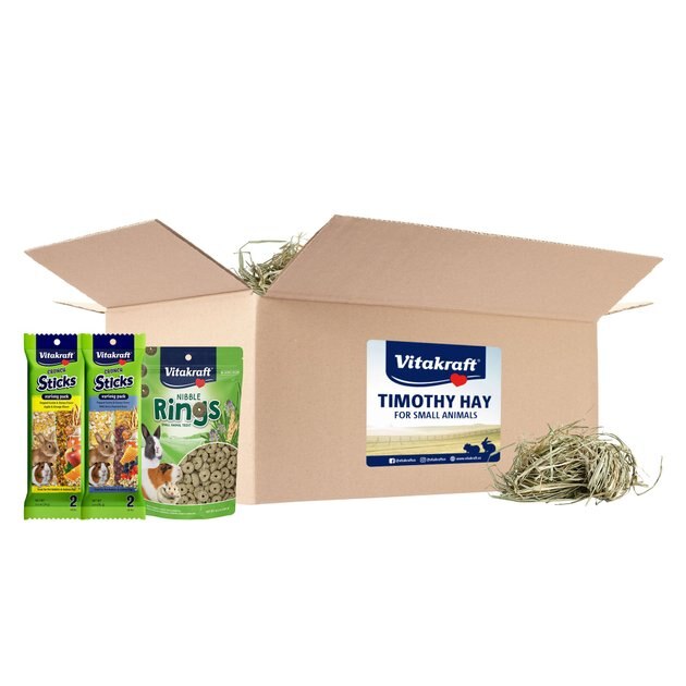 VITAKRAFT Small Animal Timothy Hay, Crunch Sticks & Nibble Rings Rabbit, Guinea Pig & Chinchilla