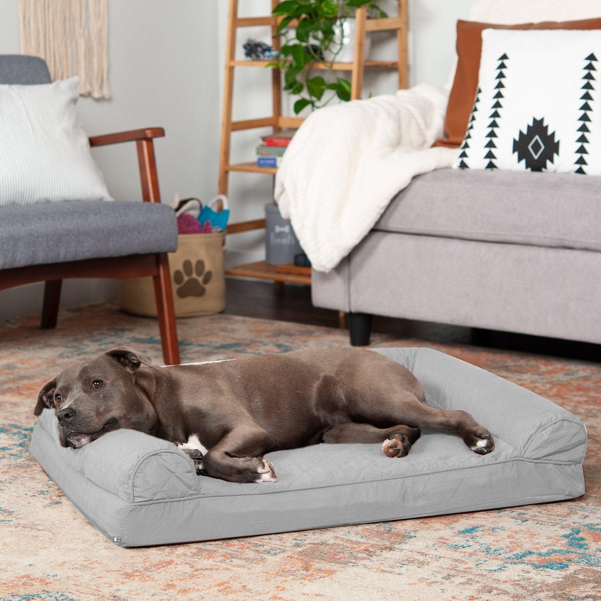 FURHAVEN Quilted Full Support Orthopedic Sofa Dog & Cat Bed, Silver Gray, Large