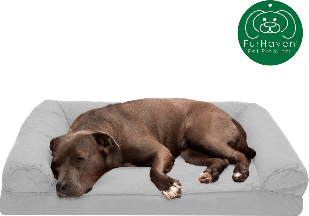 FURHAVEN Quilted Full Support Orthopedic Sofa Dog & Cat Bed, Silver Gray, Large