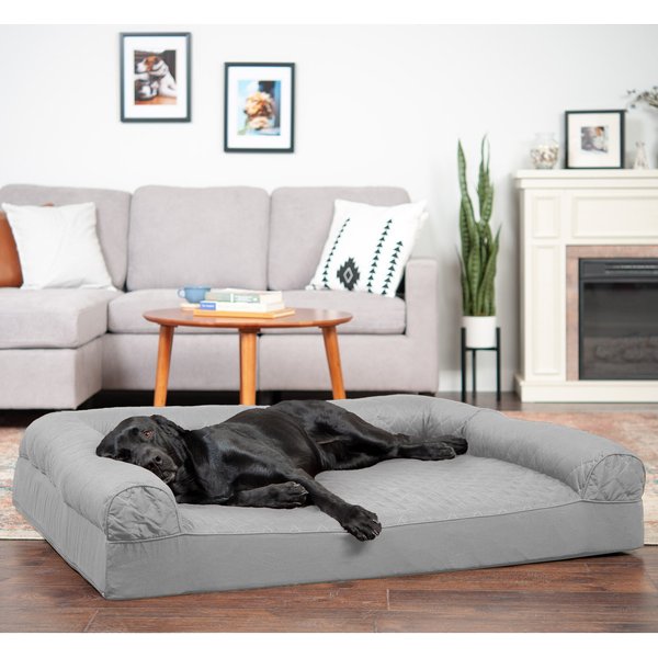 FURHAVEN Quilted Full Support Orthopedic Sofa Dog & Cat Bed, Silver