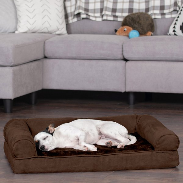 FurHaven Plush & Suede Full Support Orthopedic Sofa Dog & Cat Bed, Espresso, Medium slide 1 of 9
