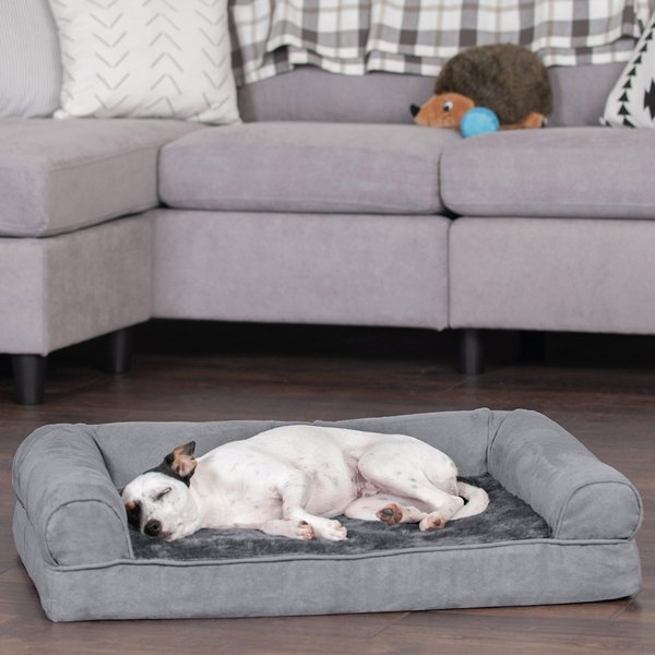 FurHaven Plush & Suede Full Support Orthopedic Sofa Dog & Cat Bed, Gray, Medium slide 1 of 9