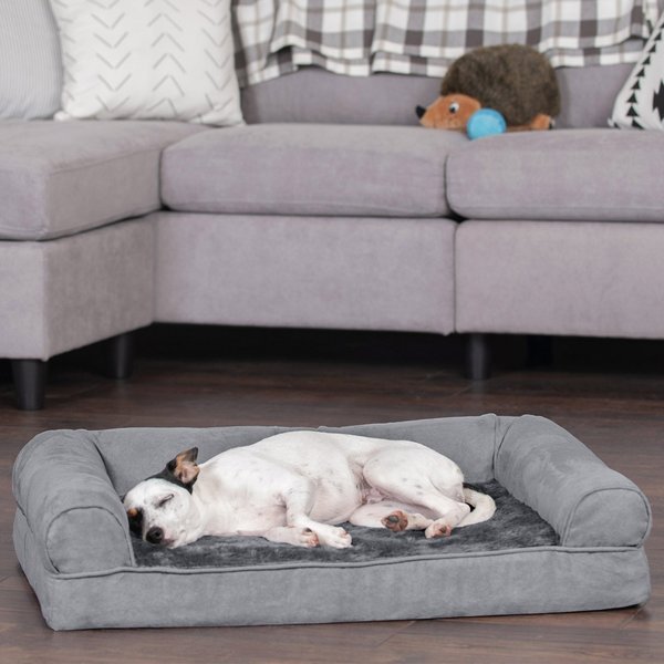 FURHAVEN Plush & Suede Orthopedic Sofa Cat & Dog Bed, Gray, Medium ...