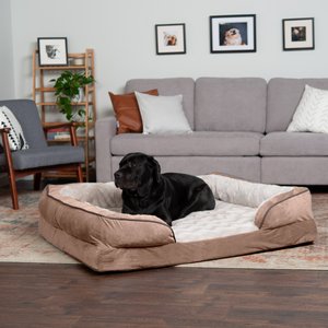 FurHaven Perfect Comfort Velvet Waves Full Support Orthopedic Sofa Dog & Cat Bed, Brownstone, Jumbo Plus