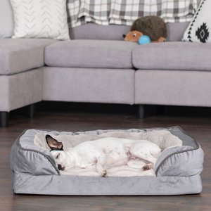 FurHaven Perfect Comfort Velvet Waves Full Support Orthopedic Sofa Dog & Cat Bed, Granite Gray, Medium