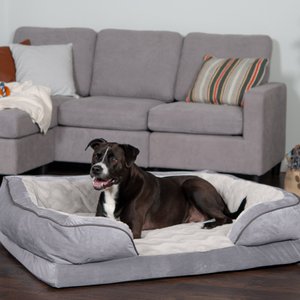 FurHaven Perfect Comfort Velvet Waves Full Support Orthopedic Sofa Dog & Cat Bed, Granite Gray, Jumbo
