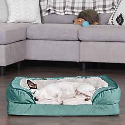 FurHaven Perfect Comfort Velvet Waves Full Support Orthopedic Sofa Dog & Cat Bed, Celadon Green, Medium slide 1 of 9