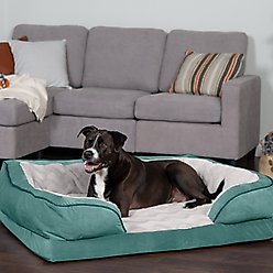 FurHaven Perfect Comfort Velvet Waves Full Support Sofa Dog & Cat Bed, Celadon Green, Jumbo