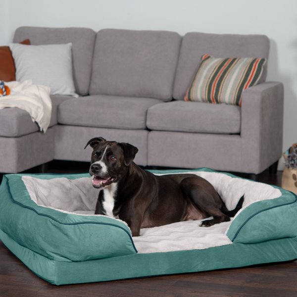 FurHaven Perfect Comfort Velvet Waves Full Support Orthopedic Sofa Dog & Cat Bed, Celadon Green, Jumbo slide 1 of 9