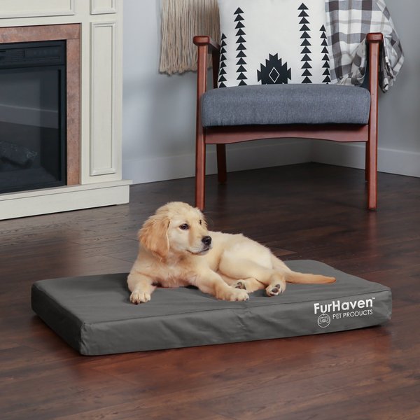 FurHaven Deluxe Oxford Full Support Dog & Cat Bed With Removable Cover, Stone Gray, Medium slide 1 of 9
