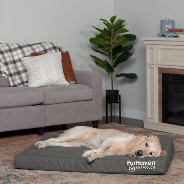 FurHaven Deluxe Oxford Full Support Dog & Cat Bed With Removable Cover, Stone Gray, Jumbo slide 1 of 9