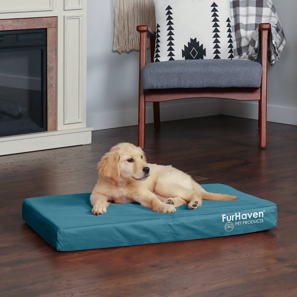 FurHaven Deluxe Oxford Full Support Dog & Cat Bed With Removable Cover, Deep Lagoon, Medium slide 1 of 9