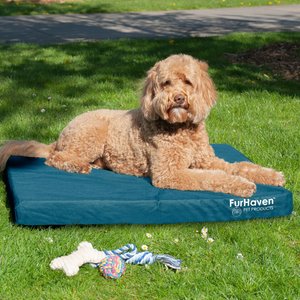 FurHaven Deluxe Oxford Full Support Dog & Cat Bed With Removable Cover, Deep Lagoon, Large