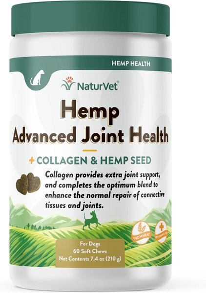 NaturVet Hemp Advanced Joint Health Glucosamine, Chondroitin & MSM Plus Collagen, Extra Joint Support Dog Supplement, 60 count slide 1 of 6