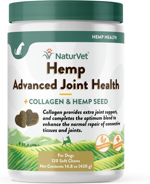 NaturVet Hemp Advanced Joint Health Glucosamine, Chondroitin & MSM Plus Collagen, Extra Joint Support Dog Supplement, 120 count slide 1 of 6