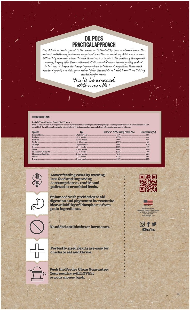 DR. POL High Protein 28 Poultry Pearls Complete Bird Feed, 30lb bag