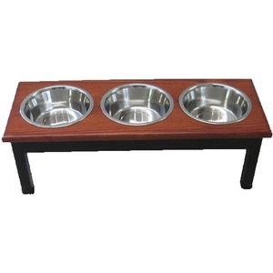 Classic Pet Beds Elevated Triple Bowl Dog & Cat Diner, Espresso/Cherry, 8-cup