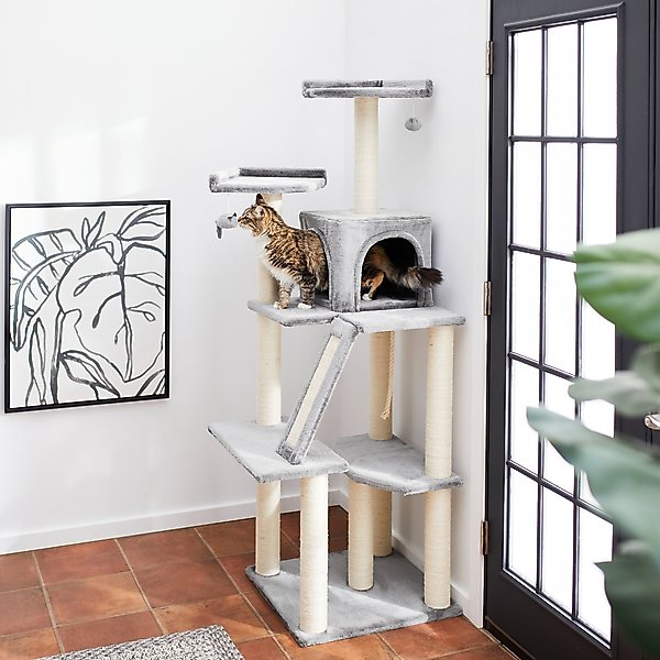 FRISCO 68in Faux Fur Cat Tree & Condo, Gray