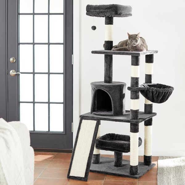Frisco 62-in Faux Fur Cat Tree & Condo, Charcoal slide 1 of 7