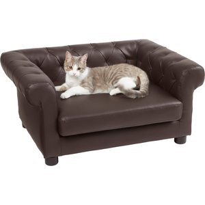 Frisco Leatherette Tufted Sofa Cat & Dog Bed, Brown, Medium