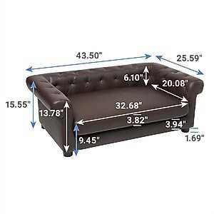 Frisco Leatherette Sofa Pet Bed, Brown, Large
