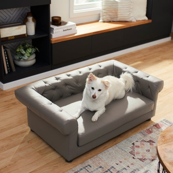 FRISCO Leatherette Tufted Sofa Cat & Dog Bed, Dark Gray, Large - Chewy.com