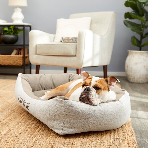 Frisco Rectangular Personalized Bolster Dog Bed w/Removable Cover, Beige, X-Large slide 1 of 8