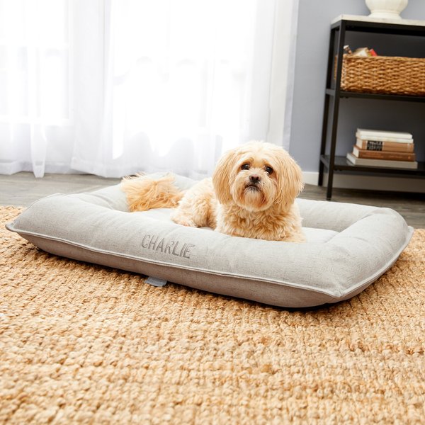 Frisco Rectangular Personalized Bolster Dog Bed w/Removable Cover, Beige, Medium