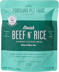 Portland Pet Food Company Rosie's Beef N' Rice Homestyle Wet Dog Food Topper, 9-oz pouch, case of 4 slide 1 of 9