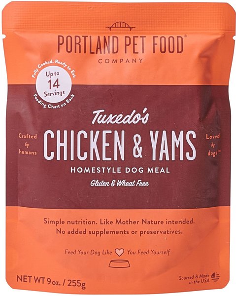 Portland Pet Food Company Tuxedo s Chicken Yams Homestyle Wet Dog Food Topper 9 oz pouch case of 4