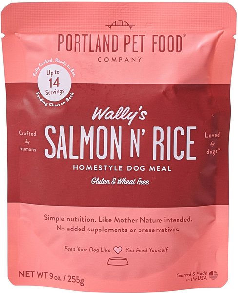 Portland Pet Food Company Wally's Salmon N' Rice Homestyle Wet Dog Food Topper, 9-oz pouch, case of 4 slide 1 of 7