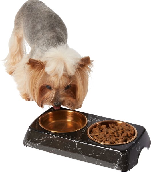 Frisco Copper Stainless Steel Double Dog & Cat Bowls with Black Marble Stand, 0.75 Cups slide 1 of 9
