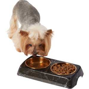 Frisco Copper Stainless Steel Double Dog & Cat Bowls with Black Marble Stand, 0.75 Cup
