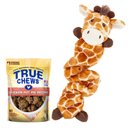 Frisco Bungee Plush Squeaking Giraffe Dog Toy & True Chews Premium Chicken Pot Pie Recipe Dog Treats, 12-oz bag