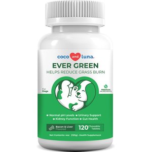 Coco & Luna Ever Green No Grass Burn Bacon & Liver Flavor Chewable Tablets Dog Supplement, 120 count