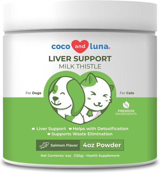 Coco and Luna Liver Support Organic Milk Thistle Salmon Flavor Powder Dog & Cat Supplement, 4-oz jar slide 1 of 8